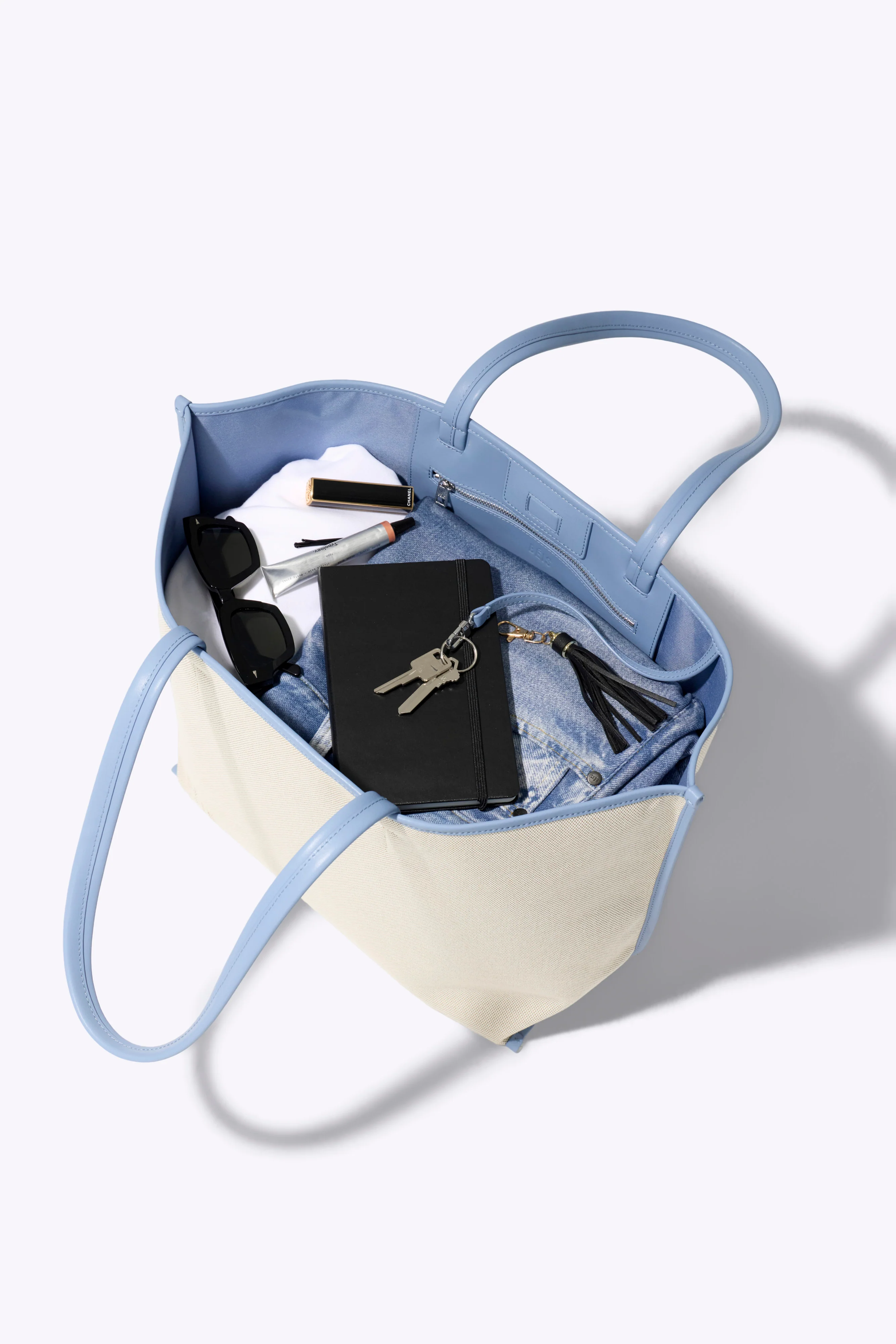 The Canvas and Leather Tote in Dusty Blue - Image 6