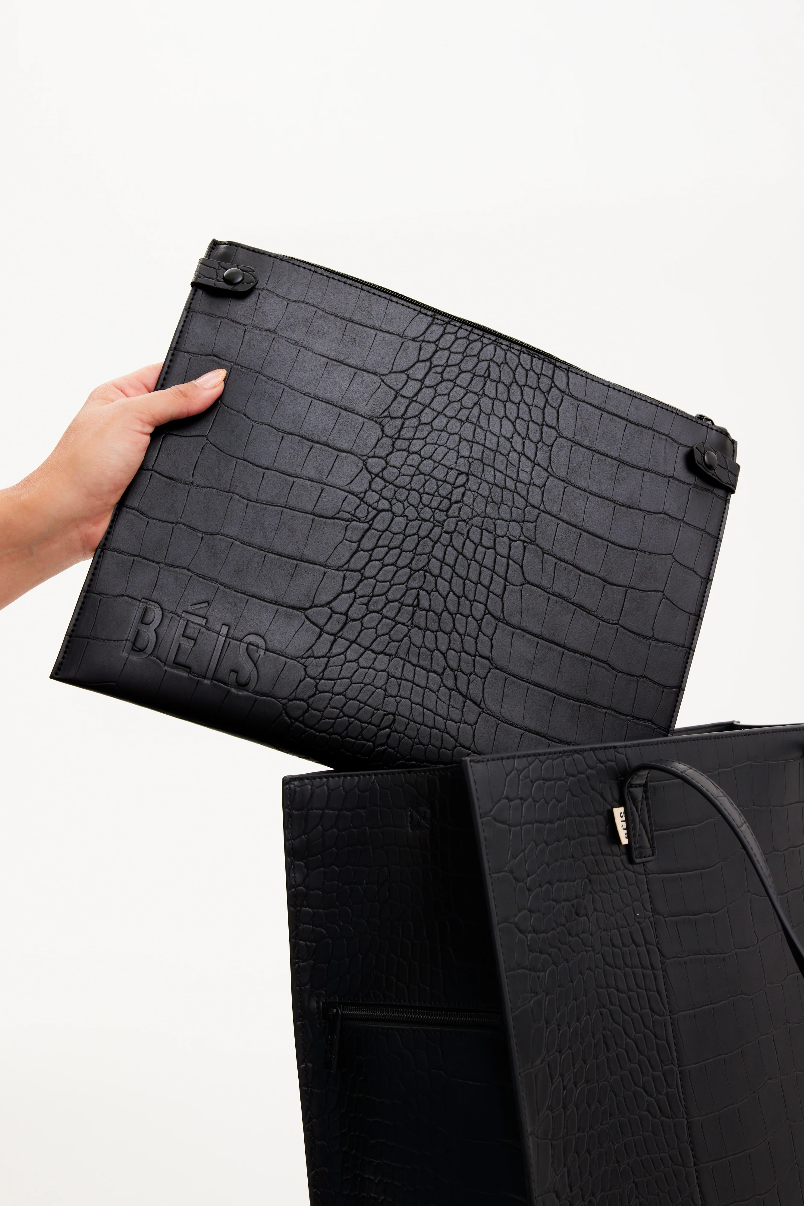 The Large Work Tote in Black Croc - Image 4